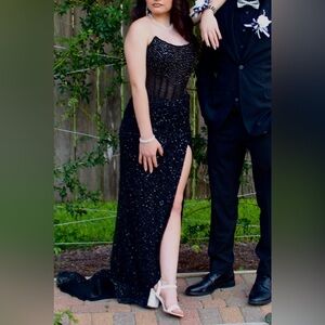 Ashley Lauren Black Strapless Prom Dress